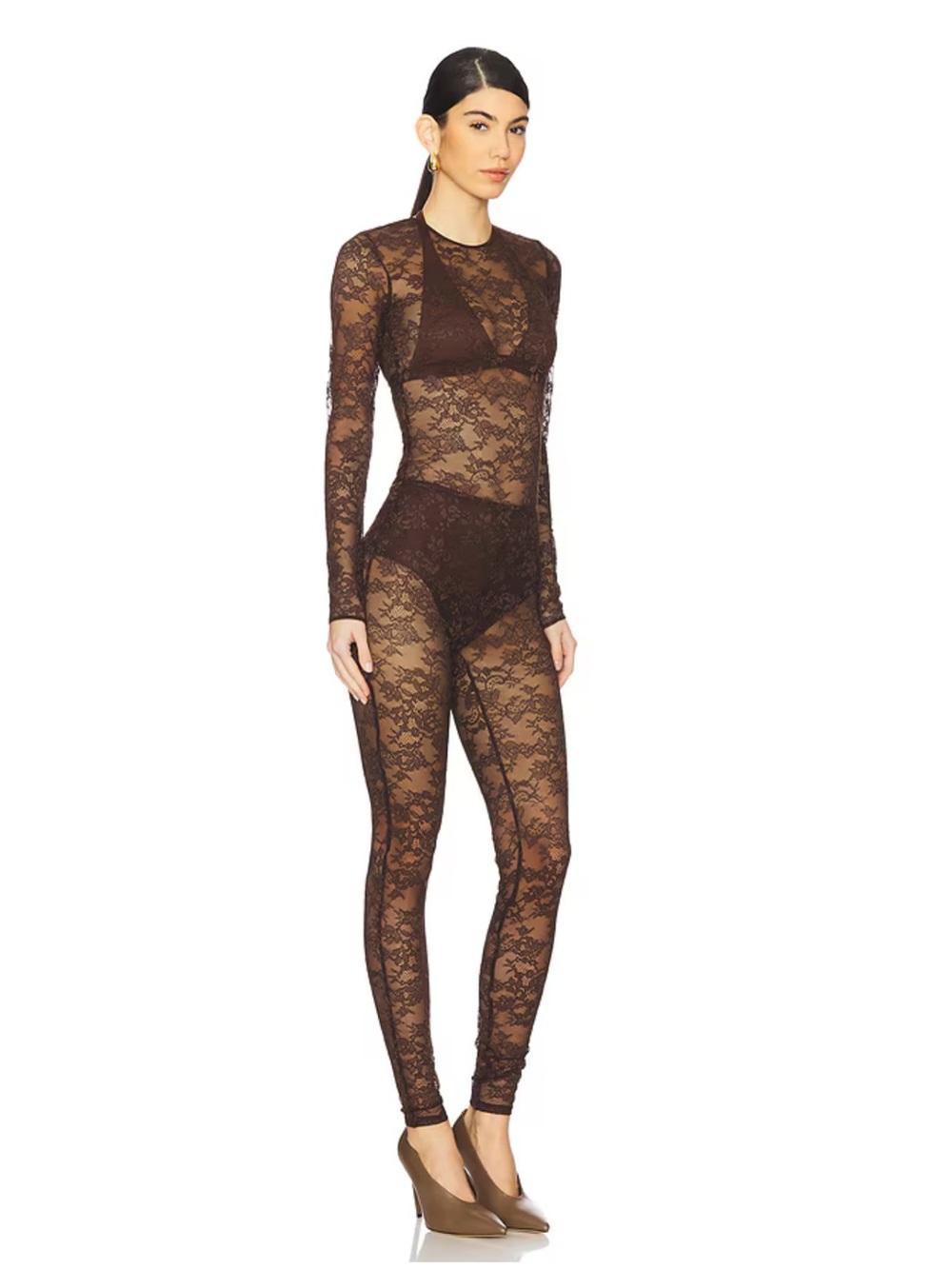 Amanda Uprichard X Revolve Caresha Catsuit Lace Cocoa Brown - Sz Small